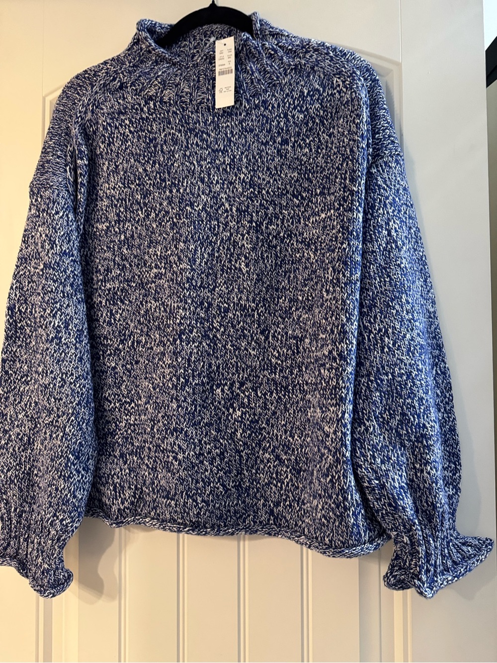 J. Crew Blue and White Marled Roll Neck Sweater - Small